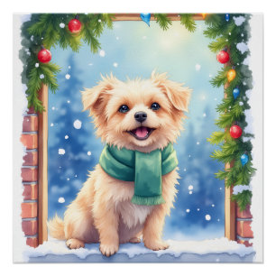 Póster Affenpinscher Aconchegante no Natal com Neve em Aq
