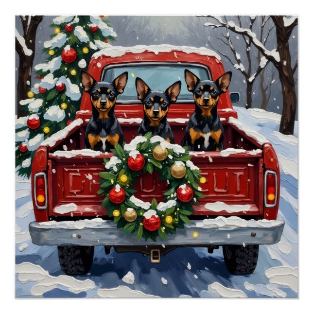 Póster Affenpinscher Christmas Red Truck Holiday (Frente)