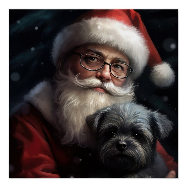 Póster Affenpinscher com Papai Noel Natal Festivo (Frente)