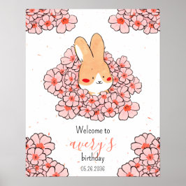 Poster Affiche anniversaire personnalisé lapin fleurs