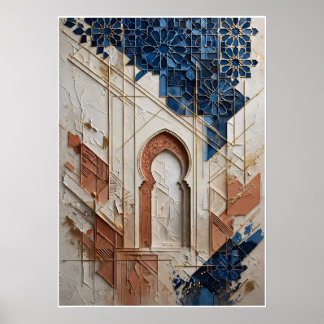Poster Affiche Architecture Marocaine Bleu et Ocre