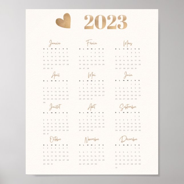 Poster Affiche Calendrier 2023 COEUR Versão Française (Frente)