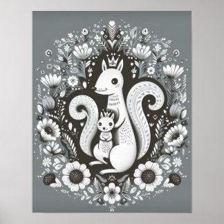 Poster Affiche illustration folk art “Ecureuil“