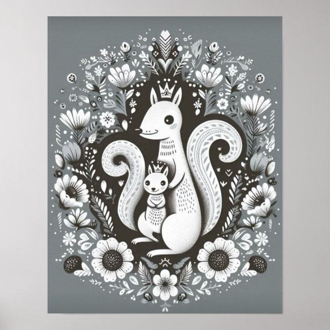 Poster Affiche illustration folk art “Ecureuil“ (Frente)