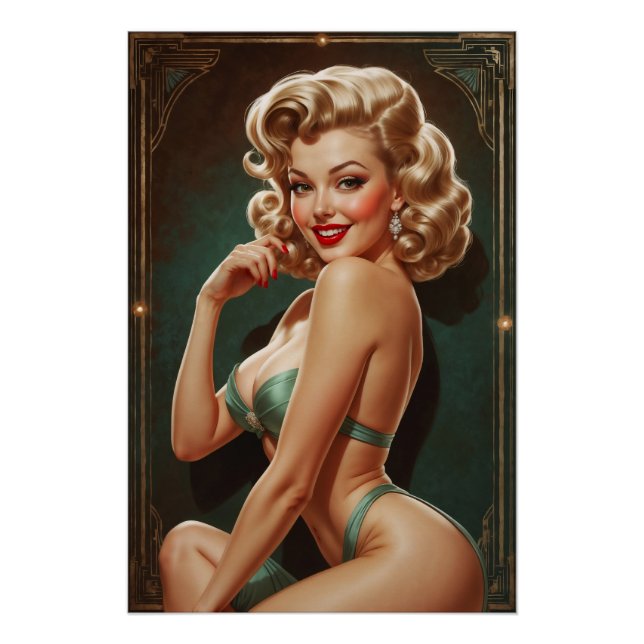 Póster Affiche Pin-up Blonde Inspirée Art Déco (Frente)