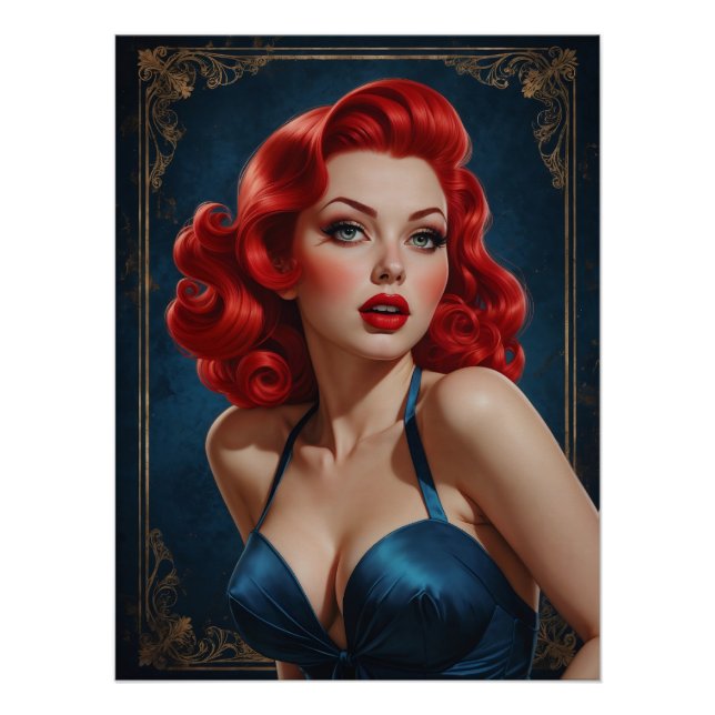 Póster Affiche Pin-up Rousse Inspirée Art Déco (Frente)