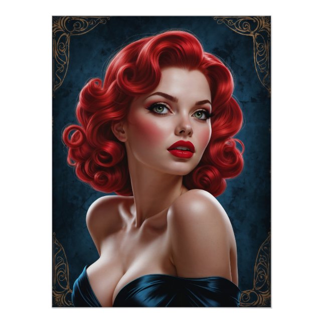 Póster Affiche Pin-up Rousse Inspirée Art Déco (Frente)