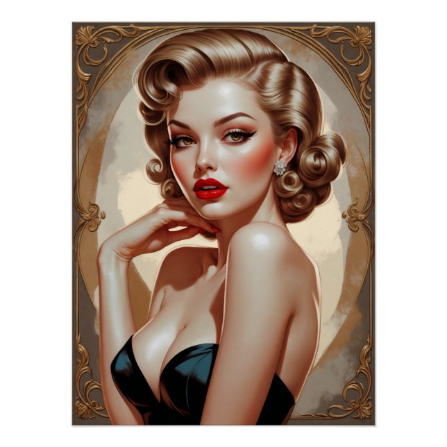 Póster Affiche Portrait Pin-up Blonde Inspirée Art Déco (Frente)