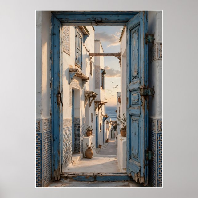 Poster Affiche Ruelle Bleue du Maroc (Frente)