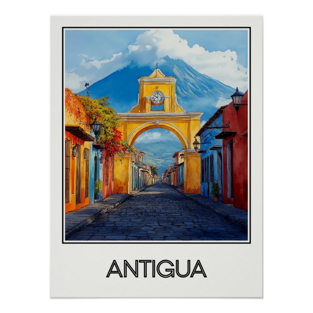 Póster Affiche vintage Antigua, charme colonial (Frente)