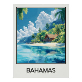 Póster Affiche vintage Bahamas, cabane sur plage tropical