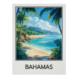 Póster Affiche vintage Bahamas, plage paradisiaque et eau