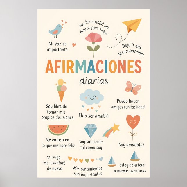 Poster Afirmações em espanhol, decoração de consultório d (Frente)