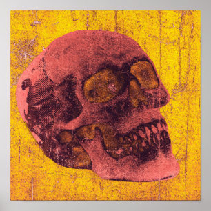 Poster afligido assustador 12" da arte do crânio