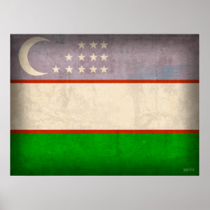 Poster afligido bandeira de Uzbekistan
