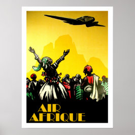 Poster África, avião de saudação tribal, viagens vintage