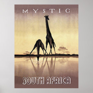 Poster África do Sul, Girafa, viagens vintage