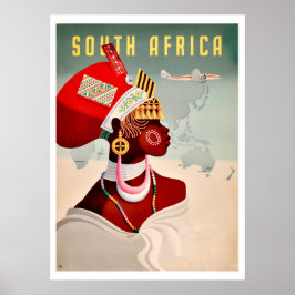 Poster África do Sul, mulher africana, viagem aérea vinta