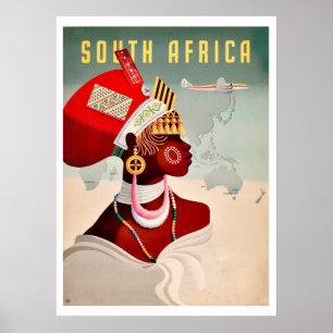 Poster África do Sul, mulher africana, viagem da linha