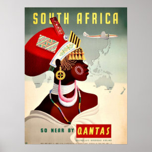 Poster África do Sul Viagens vintage Qantas