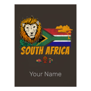 Póster África do Sul Vintage Lion Flag Safari Souvenir