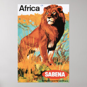 Poster ÁFRICA LION Turismo Art Viagens vintage Anúncio