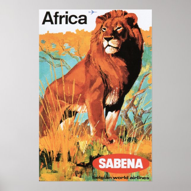 Poster ÁFRICA LION Turismo Art Viagens vintage Anúncio (Frente)