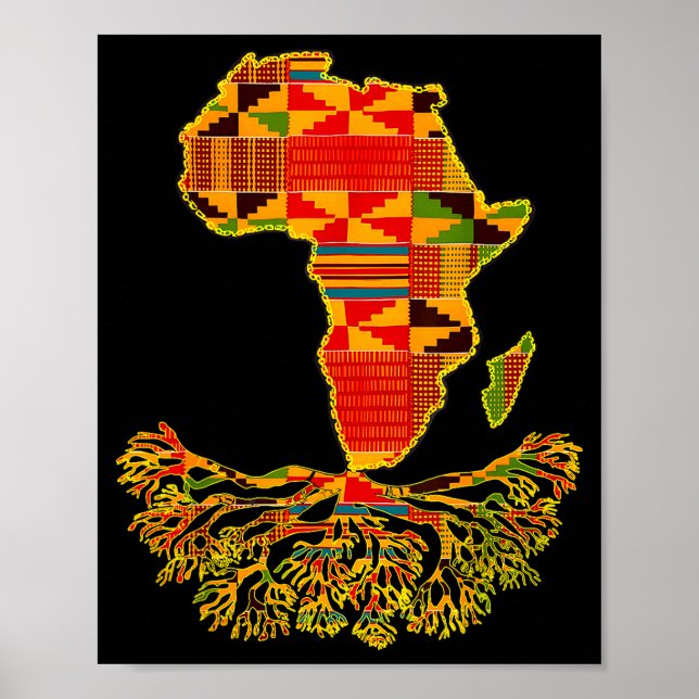 Poster Africa Map Traditional Kente Cloth African Roots C (Frente)