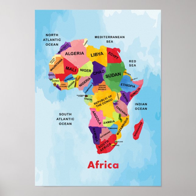 Poster África Mapear trabalho de arte de aquarela (Frente)