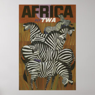 Poster África Viagens vintage Zebra Safari
