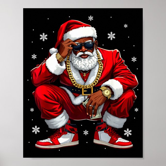 Poster African American Santa Christmas Black Xmas Women  (Frente)
