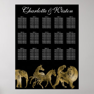 Poster African Animals Zoo Wedding Seating Chart Gold