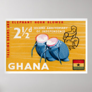 Poster African Drums Print Vintage Ghana Postage Stamp