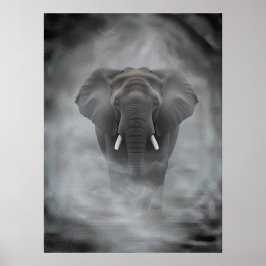 Poster African Elephant in Misty Fog Serene Impasto