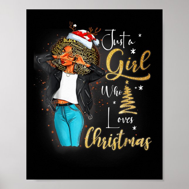Poster African Girl American Melanin Christmas Santa Hat (Frente)