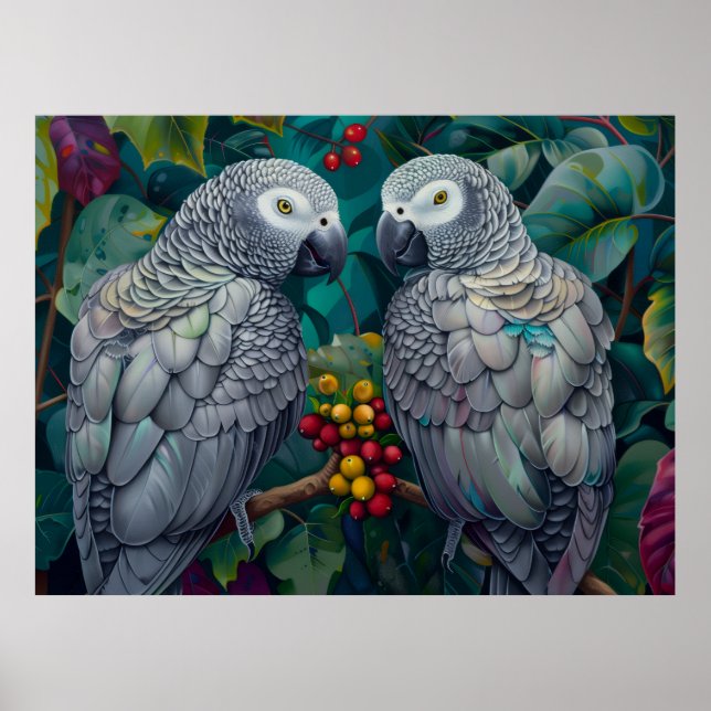 Poster African Grey Parrots Persimmon-Berry Duet  (Frente)