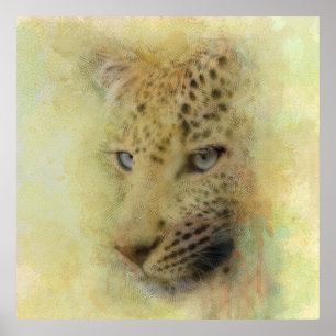 Poster  African Leopard Wildlife Watercolor Portrait