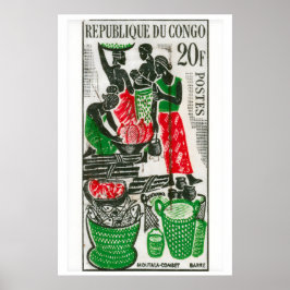 Poster African Market Art Print Vintage Congo Postage