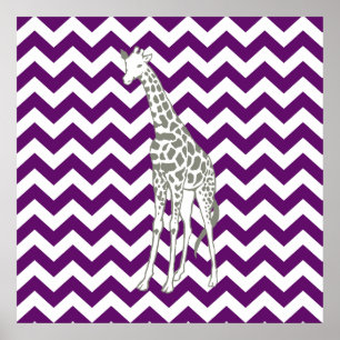 Póster African Violet Safari Chevron com Pop Art Giraffe