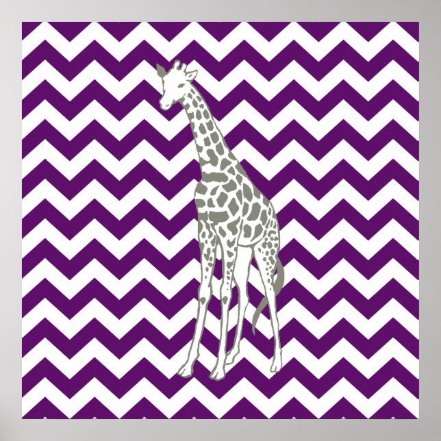 Póster African Violet Safari Chevron com Pop Art Giraffe (Frente)