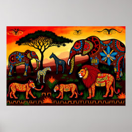 Poster African Wildlife Harmony - Padrão Tribal