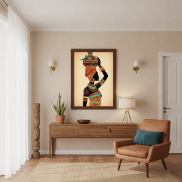 Poster African Woman Carrying Pot Tribal Art