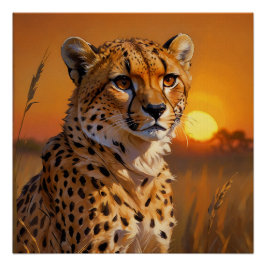 Póster Africano Cheetah no pôr do sol