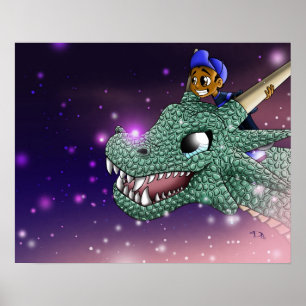 Póster Afro-americano Boy and Dragon