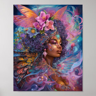 Poster Afro-americano Deusa Negra Rainha Fantasia Art P