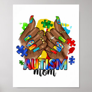 Poster Afro Black Nail Autismo Mãe Autismo Dia 20