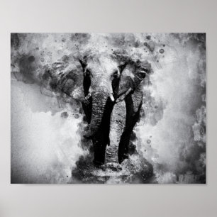 Poster Afro-Elefante Preto-e-Branco
