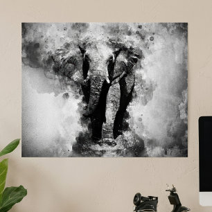 Poster Afro-Elefante Preto-e-Branco