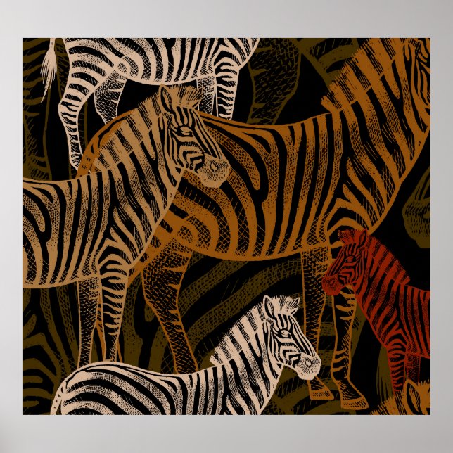 Poster Afro Safari: Design Zebra Vintage (Frente)
