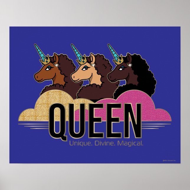 Poster Afro Unicorn Queen Trio Design (Frente)